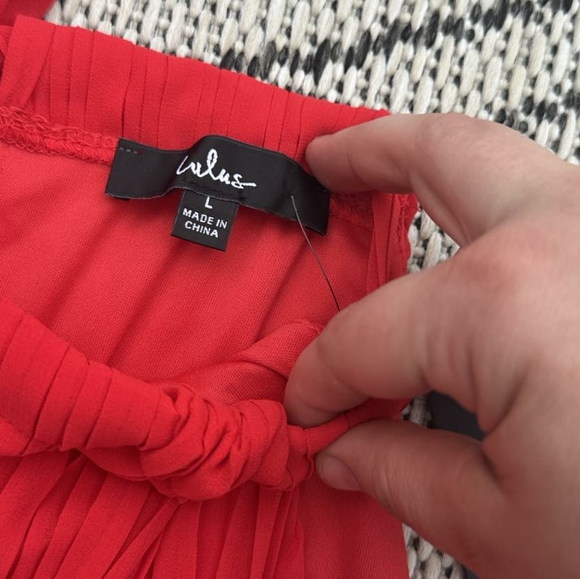 Lulu's Red Pleated Faux Wrap Tie-Side Skort Romper - Picture 5 of 6